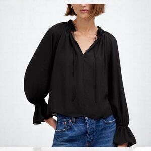 Madewell Long-Sleeve Tie-Neck Top Size Medium